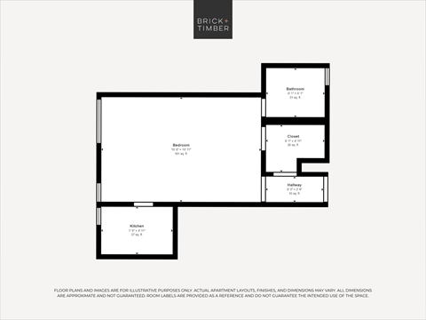 Floor plan for studio, 1 bath, 313 sqft